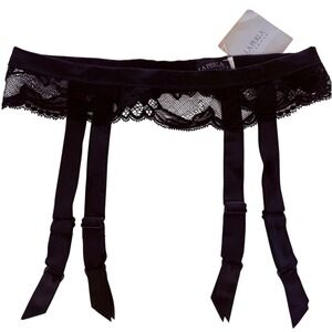 NWT La Perla Womens Lace Garter Belt Black Satin Sheer Italy Size S USA 8 Luxury